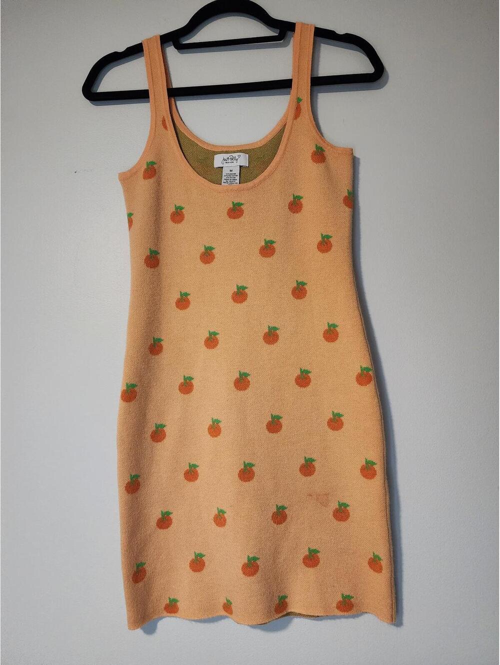 Just Polly New York Peach Tomato Print Knit Tank Dress Size M